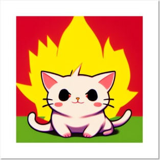 Serious Super Saiyan Neko Cat Posters and Art